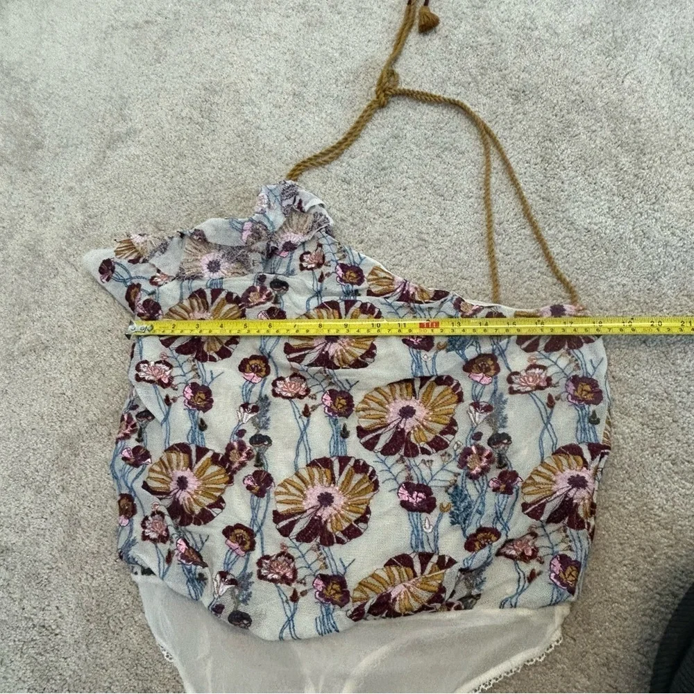 Free People Intimately Day Date one Shoulder floral embroidered bodysuit L NWT